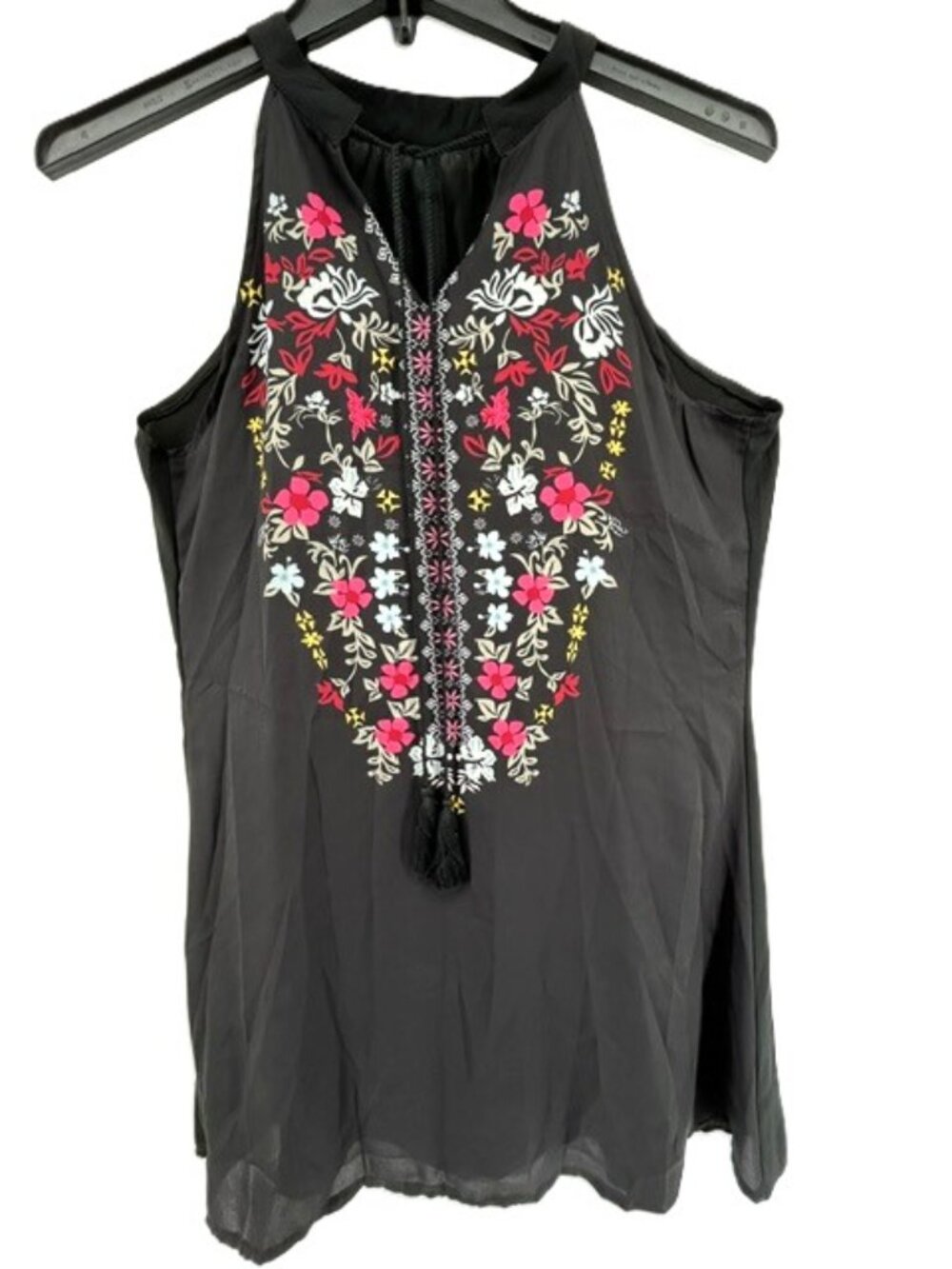 Amasoo Halter Floral Tassel Dress XL Embroidered Look Print Sleeveless Boho